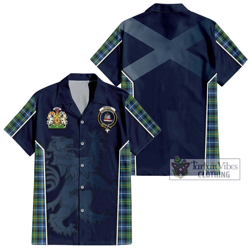 McNeil of Barra Ancient Tartan Short Sleeve Button Shirt with Family Crest and Lion Rampant Vibes Sport Style