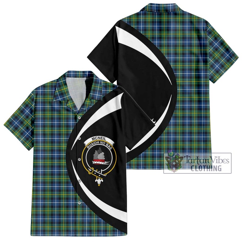McNeil of Barra Ancient Tartan Short Sleeve Button Up with Family Crest Circle Style