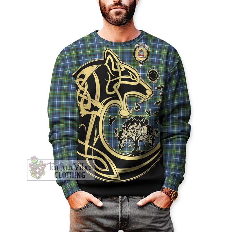 McNeil of Barra Ancient Tartan Sweatshirt with Family Crest Celtic Wolf Style