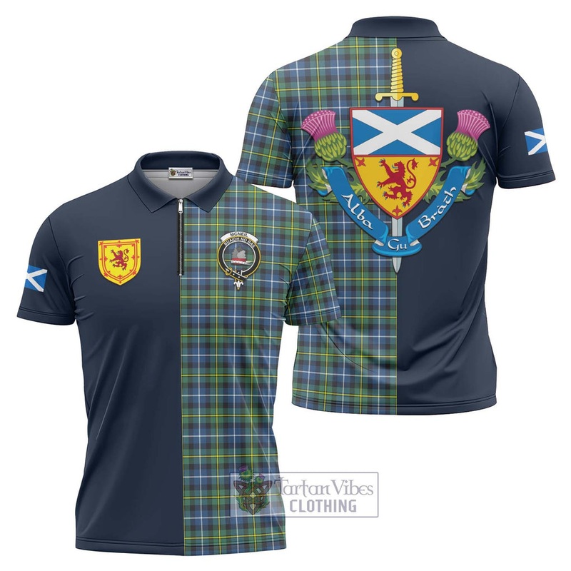 McNeil of Barra Ancient Tartan Zipper Polo Shirt Alba with Scottish Lion Royal Arm Half Style