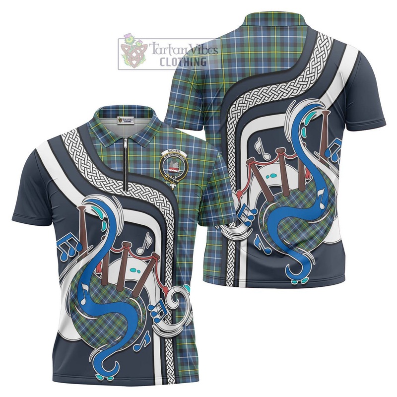 McNeil of Barra Ancient Tartan Zipper Polo Shirt with Epic Bagpipe Style