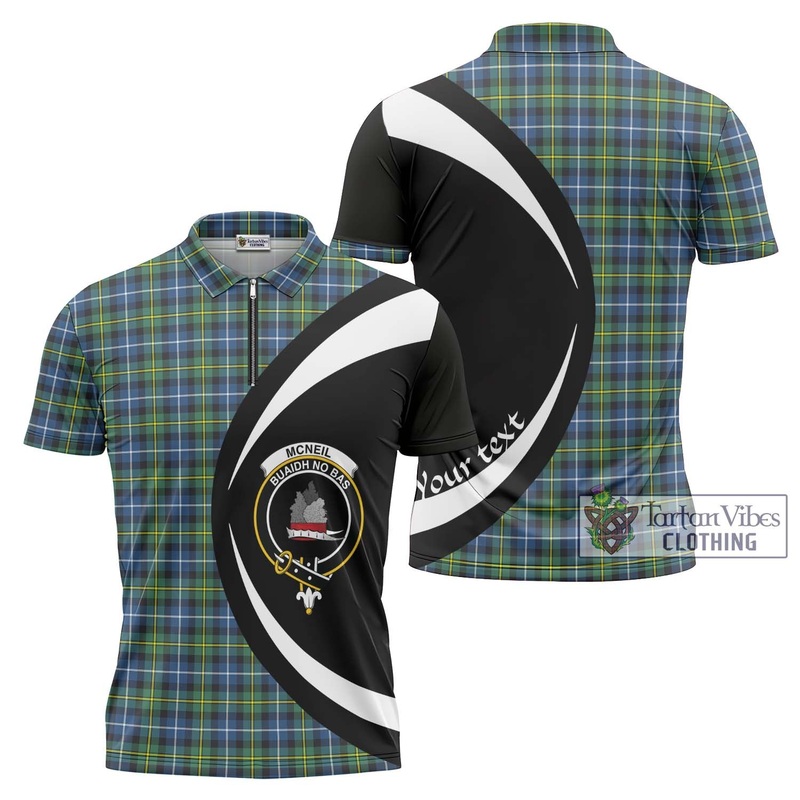 McNeil of Barra Ancient Tartan Zipper Polo Shirt with Family Crest Circle Style