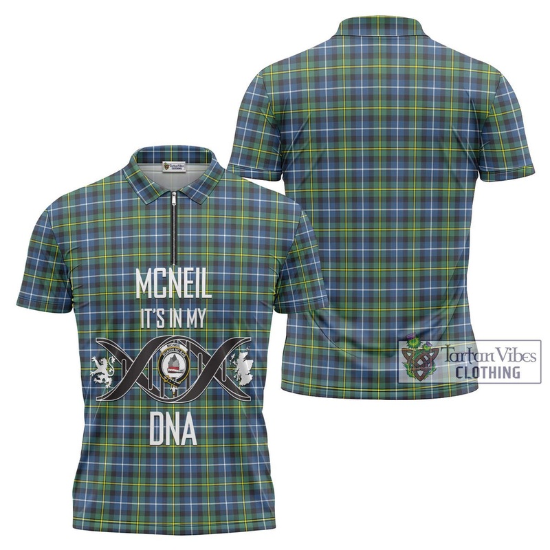 McNeil of Barra Ancient Tartan Zipper Polo Shirt with Family Crest DNA In Me Style