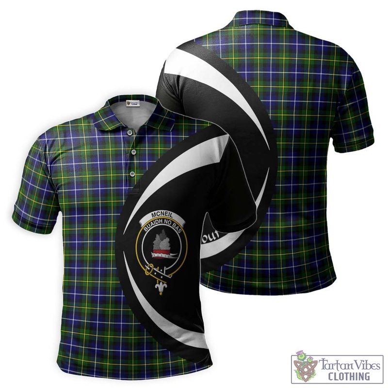 McNeil of Barra Modern Tartan Men's Polo Shirt with Family Crest Circle Style