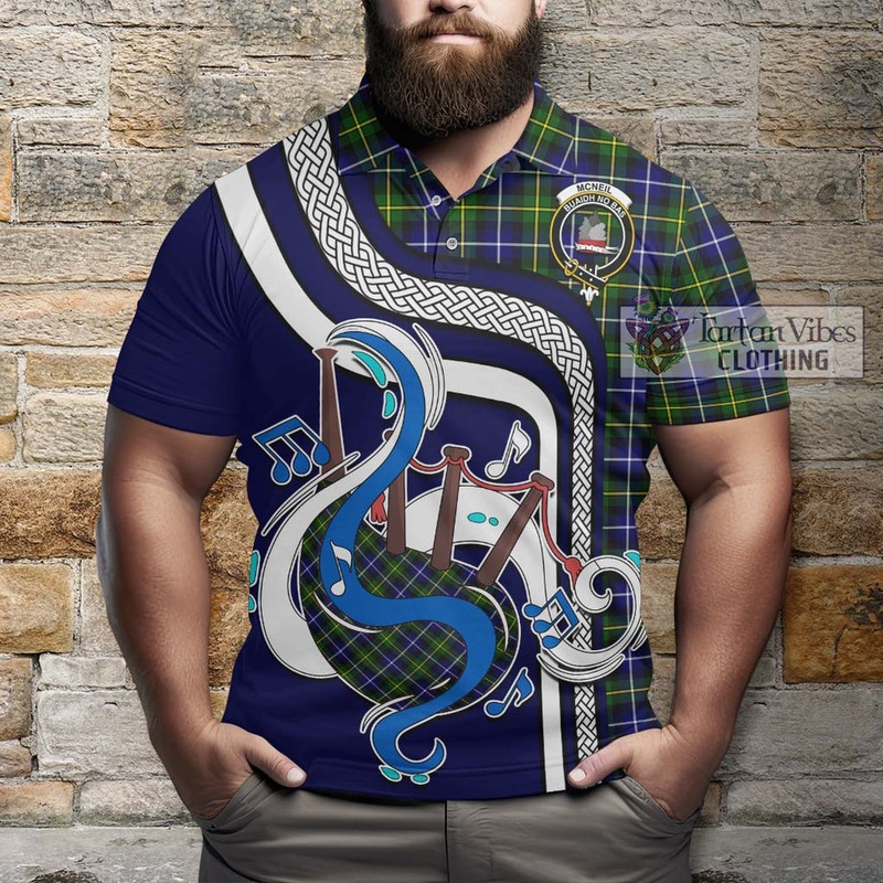 McNeil of Barra Modern Tartan Polo Shirt with Epic Bagpipe Style