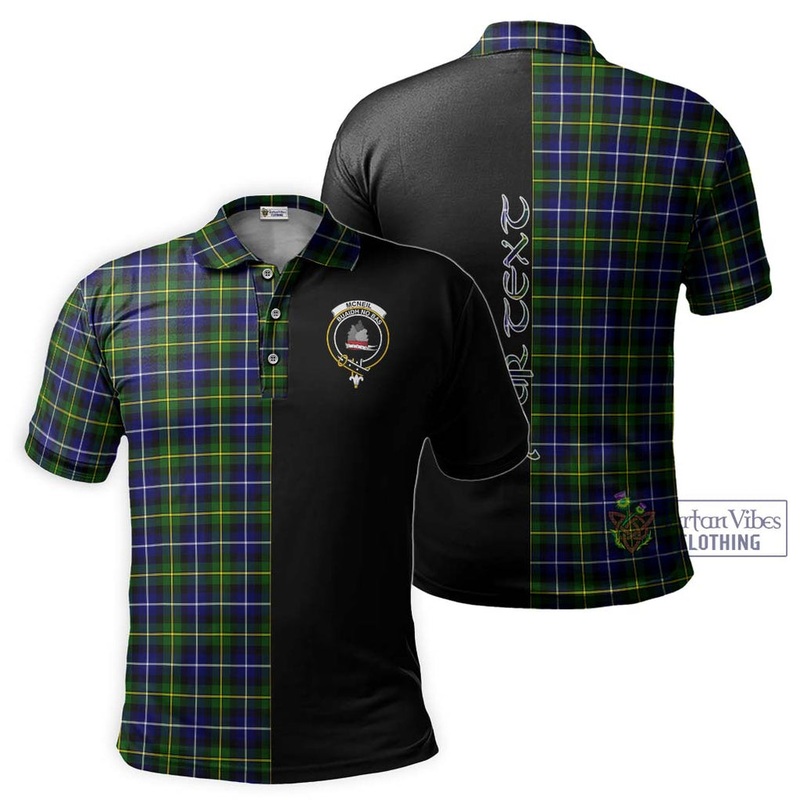 McNeil of Barra Modern Tartan Polo Shirt with Family Crest and Half Of Me Style