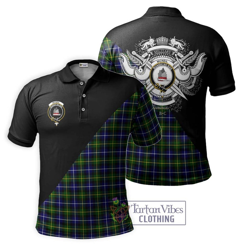 McNeil of Barra Modern Tartan Polo Shirt with Family Crest and Military Logo Style