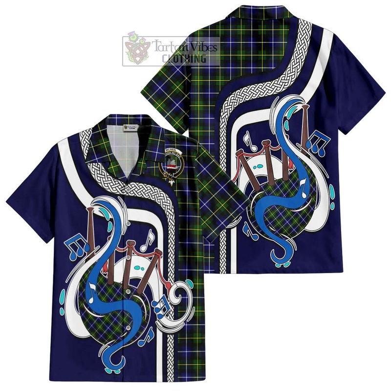 McNeil of Barra Modern Tartan Short Sleeve Button Shirt with Epic Bagpipe Style