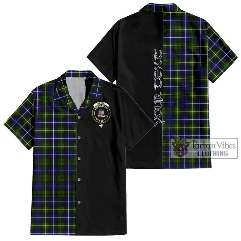 McNeil of Barra Modern Tartan Short Sleeve Button Shirt with Family Crest and Half Of Me Style