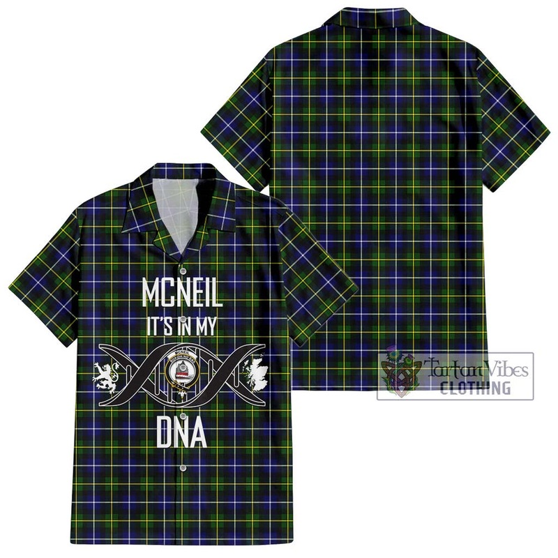 McNeil of Barra Modern Tartan Short Sleeve Button Shirt with Family Crest DNA In Me Style
