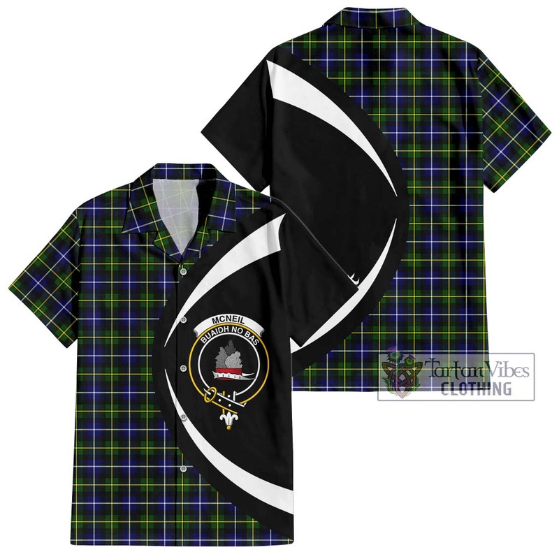 McNeil of Barra Modern Tartan Short Sleeve Button Up with Family Crest Circle Style
