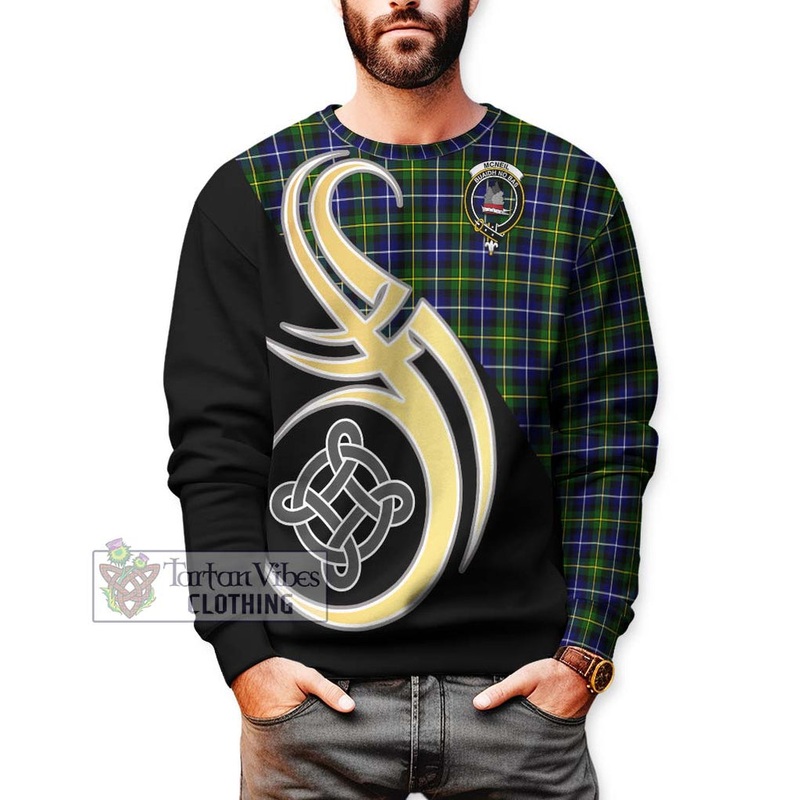 McNeil of Barra Modern Tartan Sweatshirt with Family Crest and Celtic Symbol Style