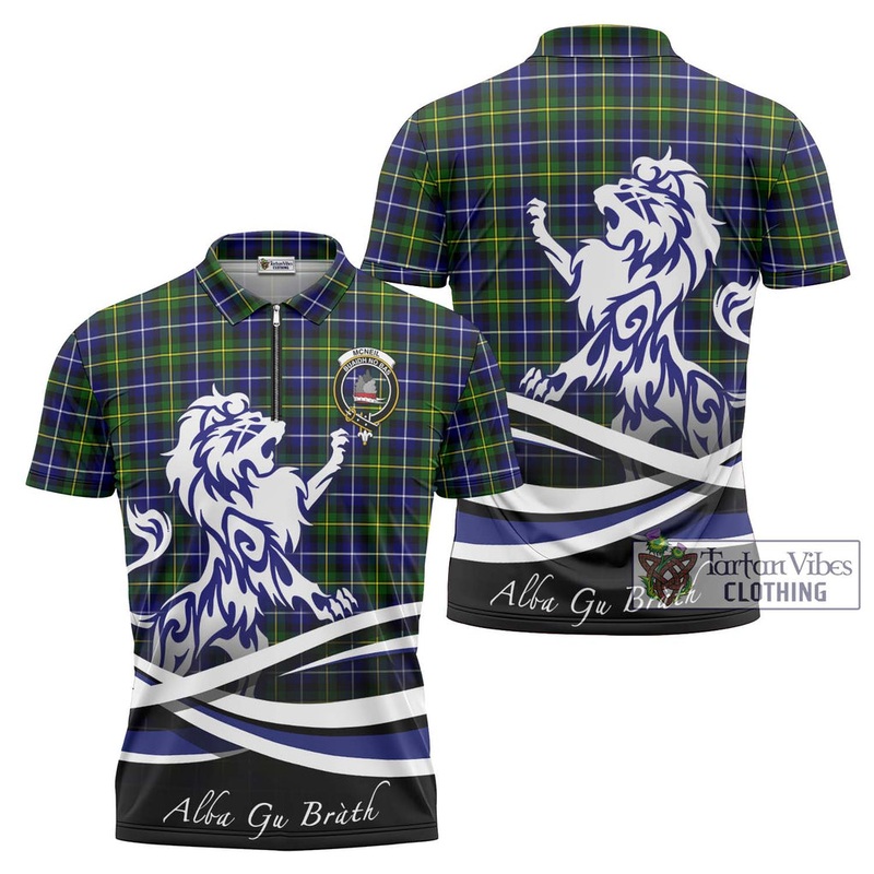 McNeil of Barra Modern Tartan Zipper Polo Shirt with Alba Gu Brath Regal Lion Emblem