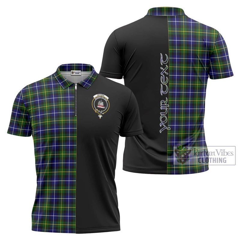 McNeil of Barra Modern Tartan Zipper Polo Shirt with Family Crest and Half Of Me Style