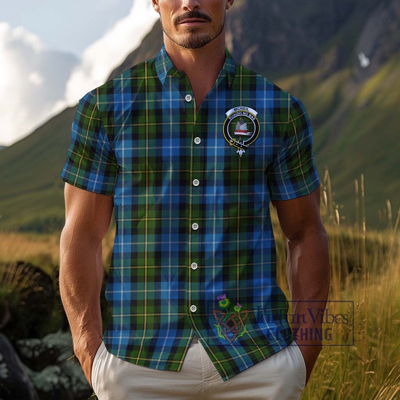 McNeil of Barra Tartan Cotton Hawaiian Shirt with Family Crest