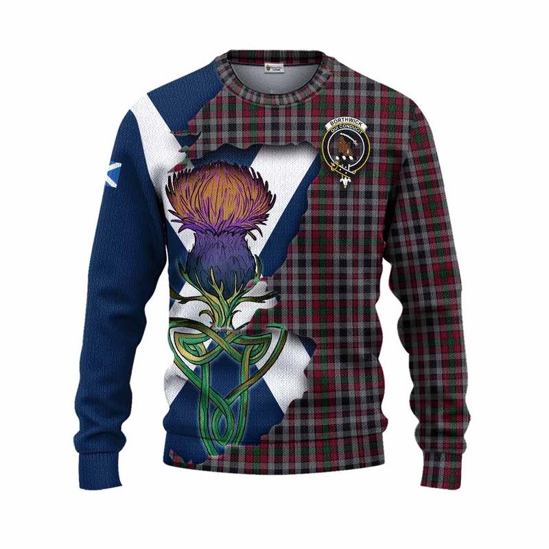 Borthwick Tartan Family Crest Knitted Sweater Scottish Thistle Celtic Inspired