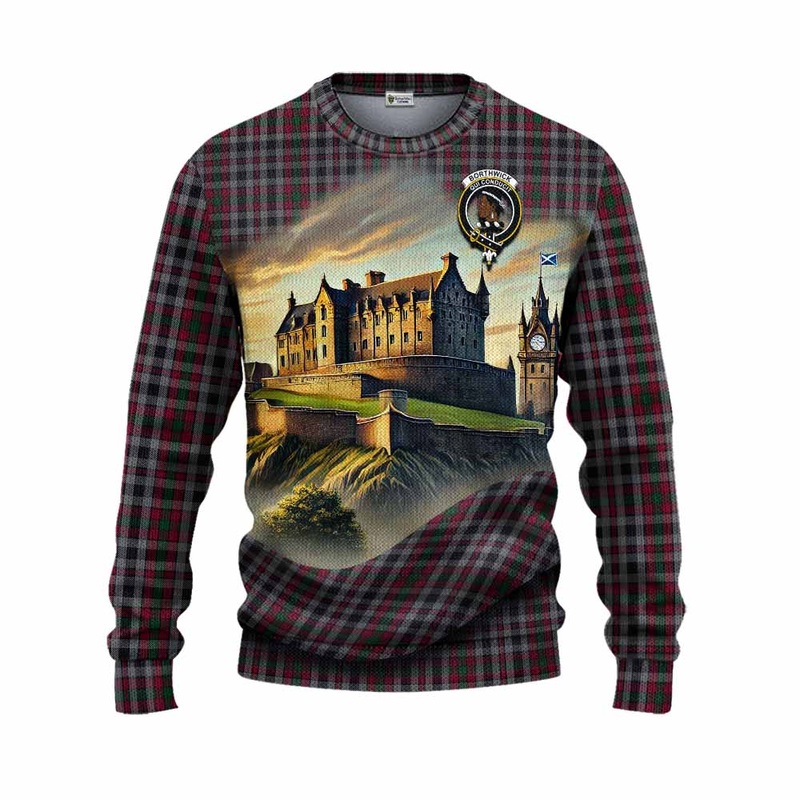 Borthwick Tartan Family Crest Knitted Sweater with Scottish Ancient Castle Style