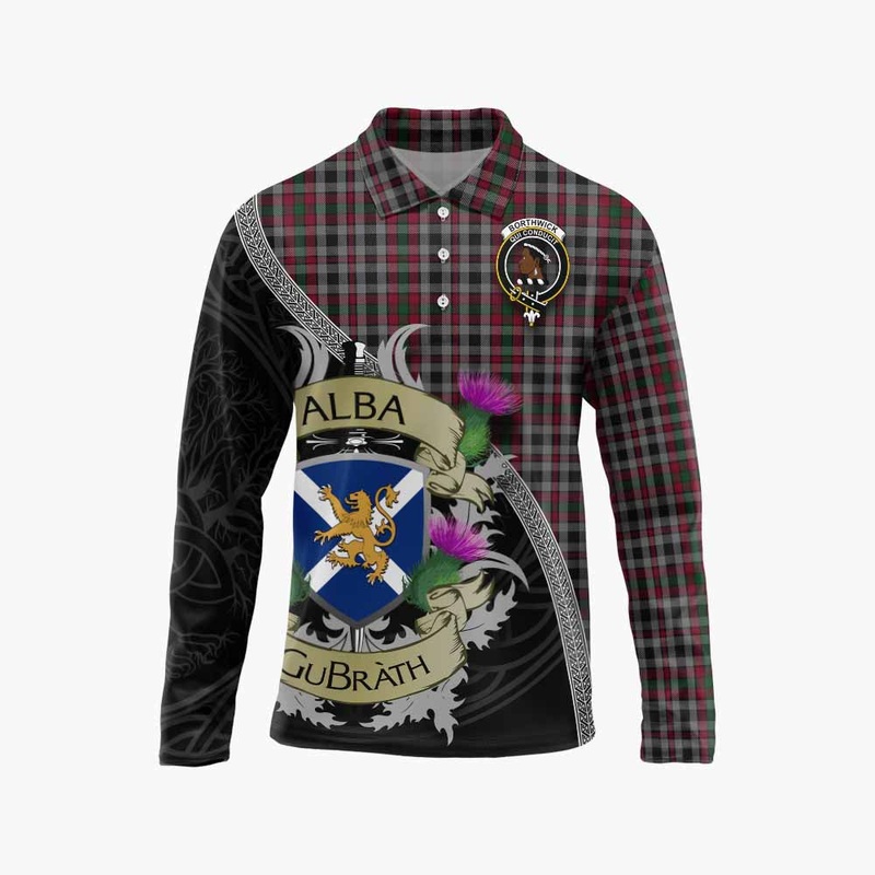 Borthwick Tartan Family Crest Long Sleeve Polo Shirt Lion Rampant Royal Thistle Shield Celtic Inspired