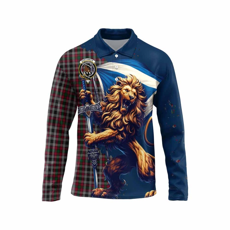 Borthwick Tartan Family Crest Long Sleeve Polo Shirt with Scottish Majestic Lion