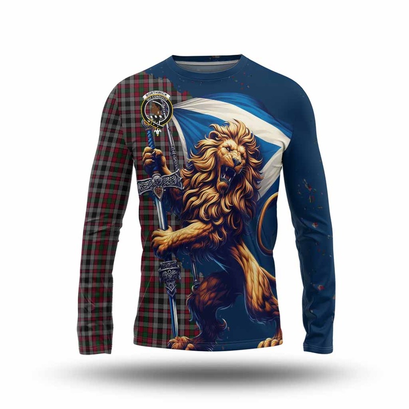 Borthwick Tartan Family Crest Long Sleeve T-Shirt with Scottish Majestic Lion