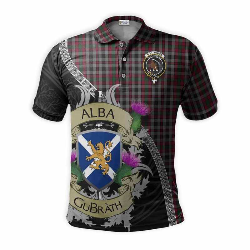 Borthwick Tartan Family Crest Polo Shirt Lion Rampant Royal Thistle Shield Celtic Inspired