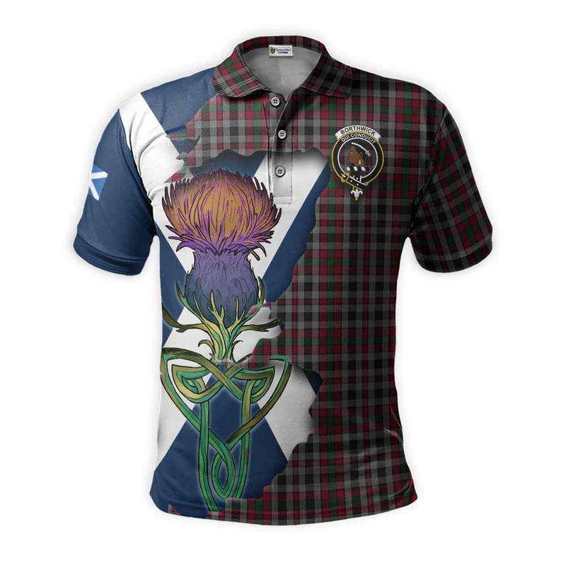 Borthwick Tartan Family Crest Polo Shirt Scottish Thistle Celtic Inspired