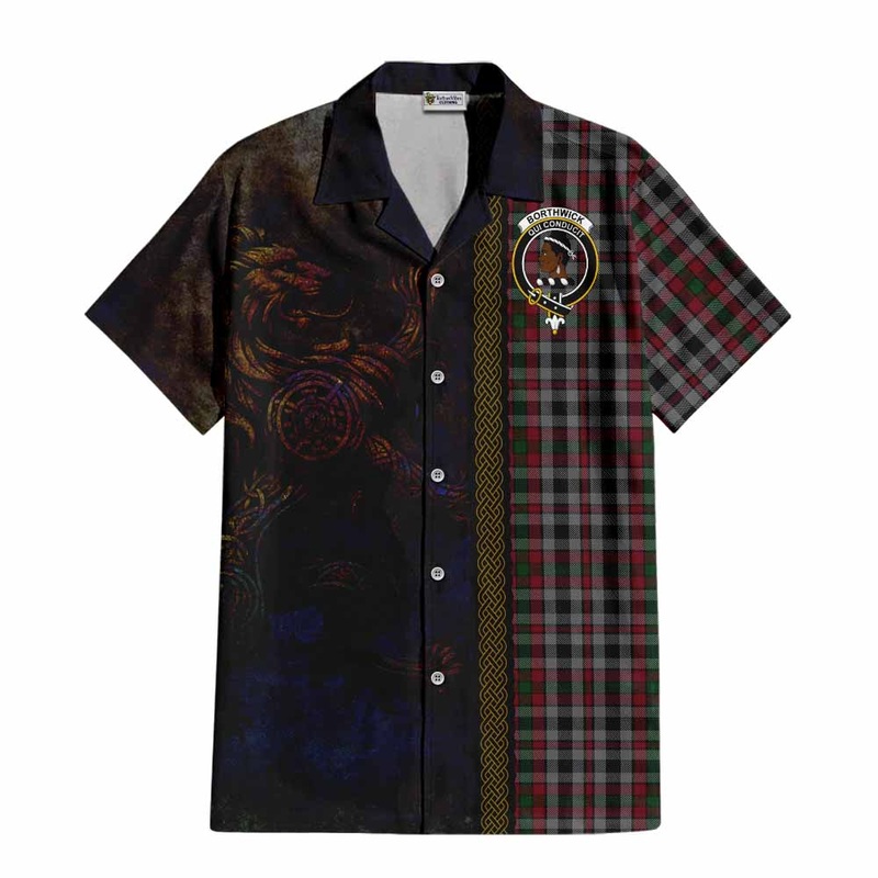 Borthwick Tartan Family Crest Short Sleeve Button Shirt Alba Gu Brath Be Brave Lion Ancient Style