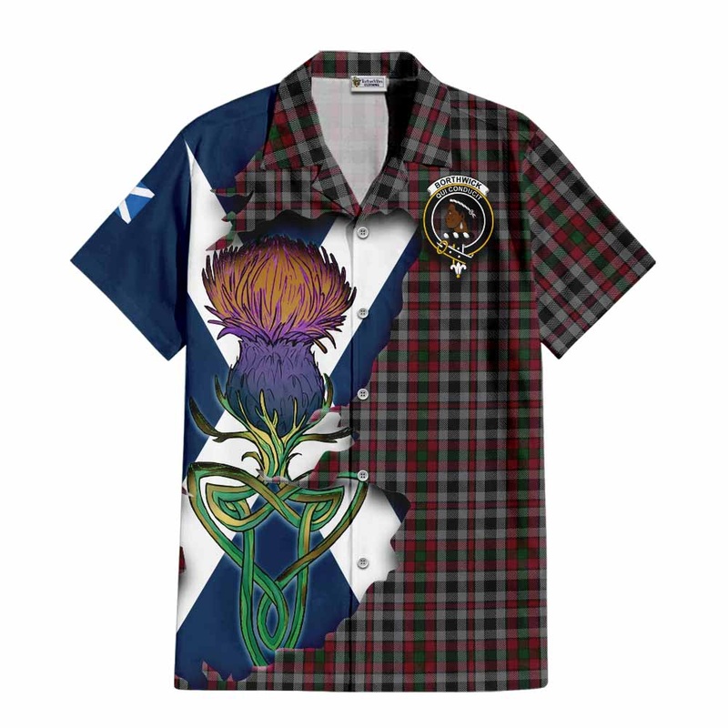 Borthwick Tartan Family Crest Short Sleeve Button Shirt Scottish Thistle Celtic Inspired