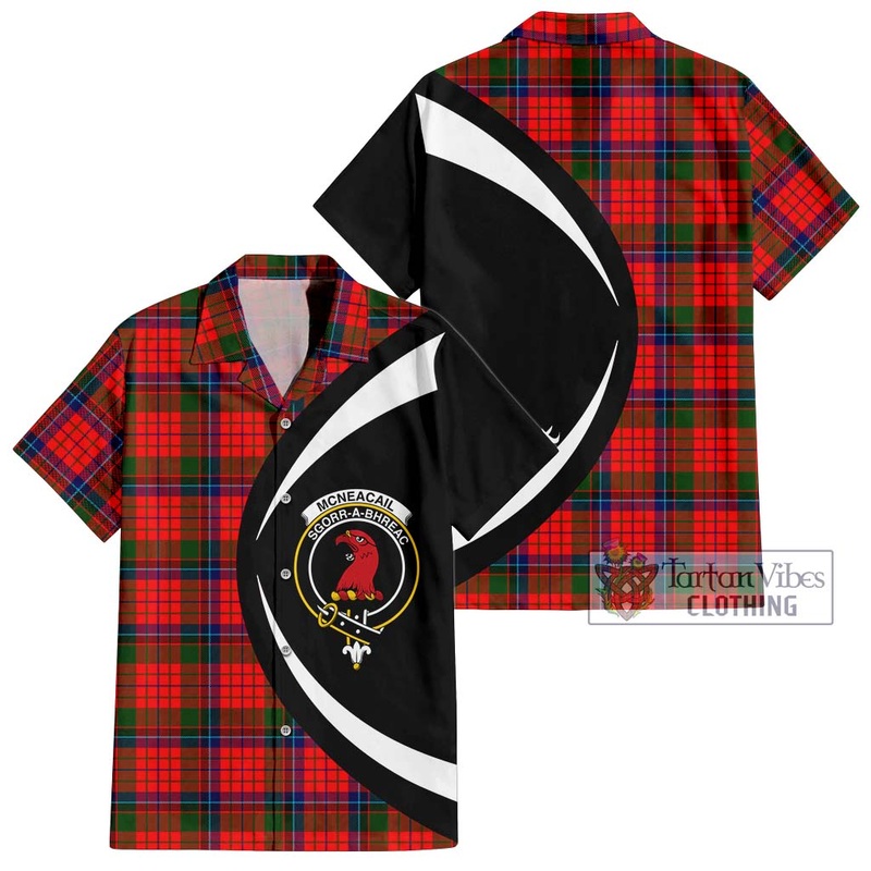McNeacail of Scorrybreac Tartan Short Sleeve Button Up with Family Crest Circle Style