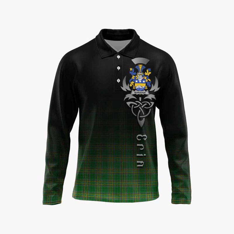 Borough Irish Clan Long Sleeve Polo Shirt with Coat of Arms Erin Go Bragh Celtic Inspired