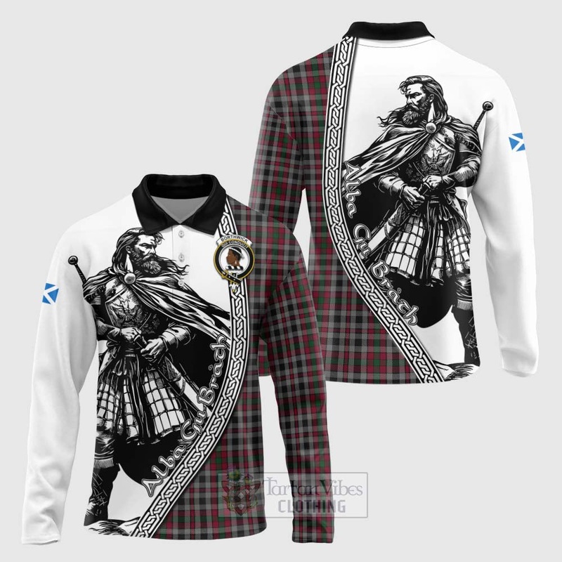 Borthwick Tartan Clan Crest Long Sleeve Polo Shirt with Highlander Warrior Celtic Style