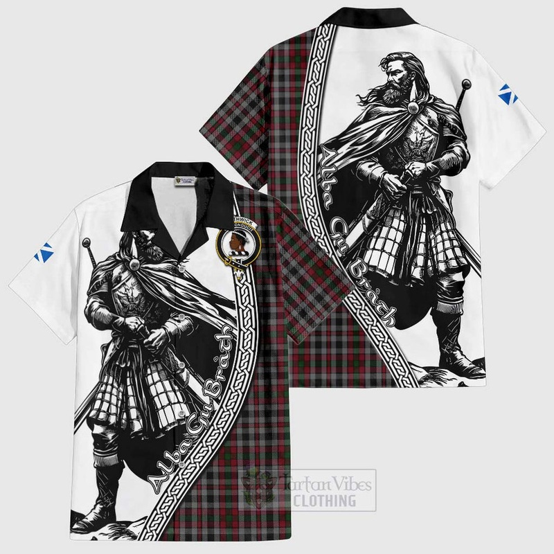 Borthwick Tartan Clan Crest Short Sleeve Button Shirt with Highlander Warrior Celtic Style