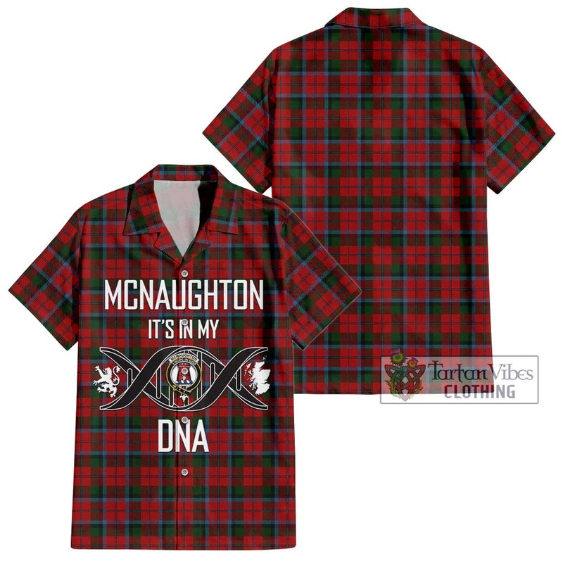 McNaughton Tartan Short Sleeve Button Shirt with Family Crest DNA In Me Style