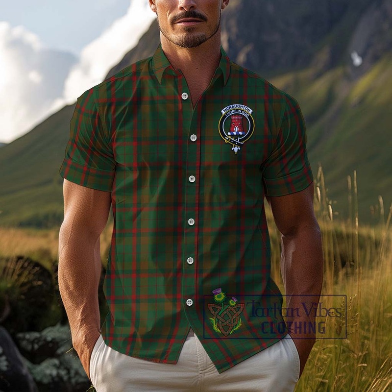 McNaughton Hunting Tartan Cotton Hawaiian Shirt with Family Crest