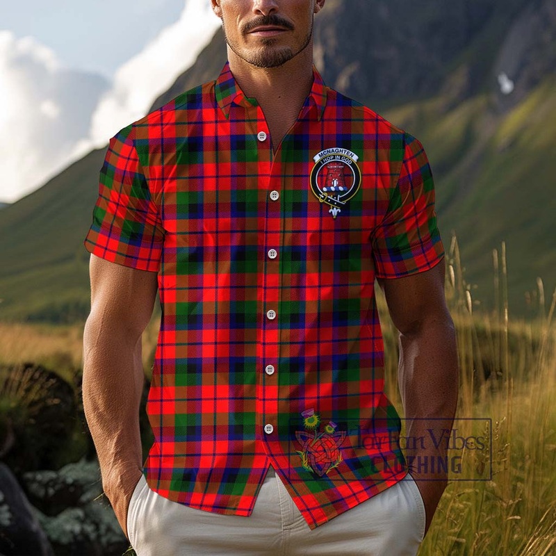 Mcnaghten Modern Tartan Cotton Hawaiian Shirt with Family Crest
