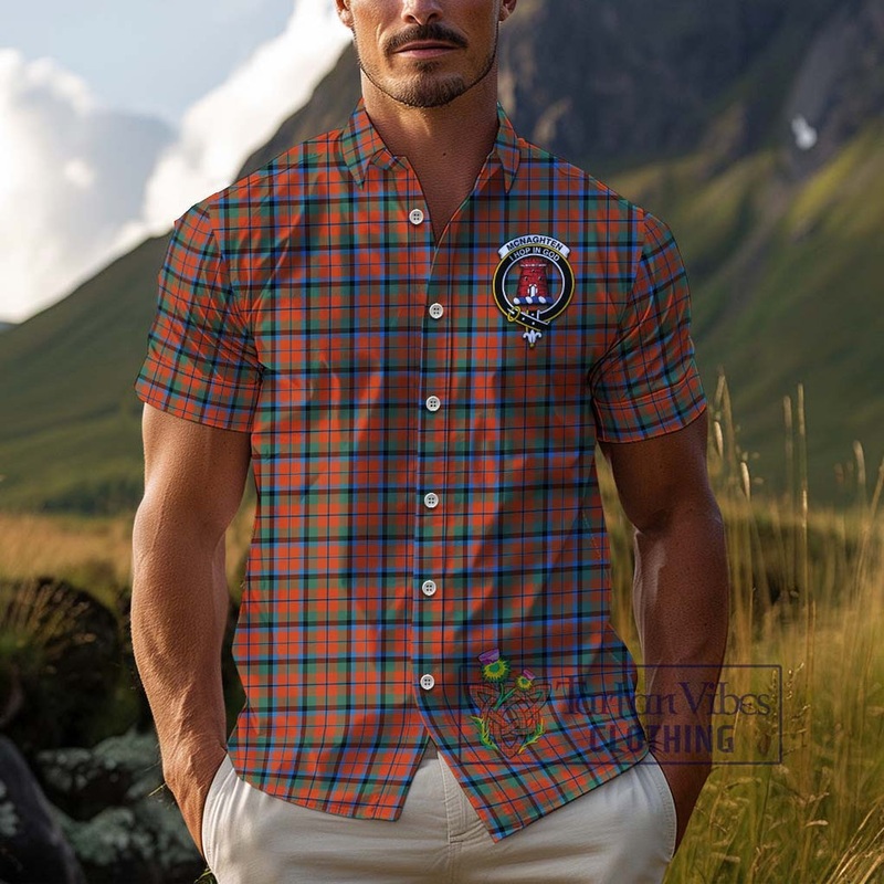 Mcnaghten Ancient Tartan Cotton Hawaiian Shirt with Family Crest