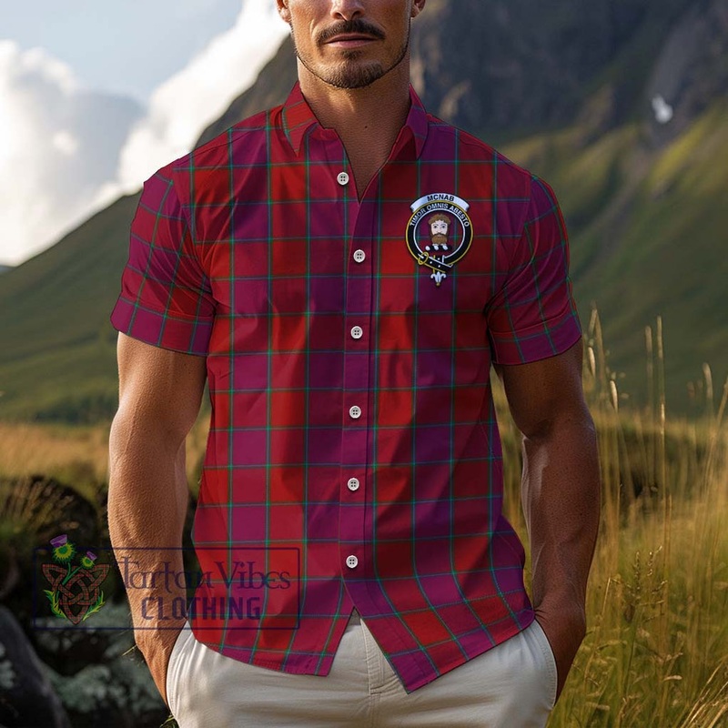 McNab Old Tartan Cotton Hawaiian Shirt with Family Crest