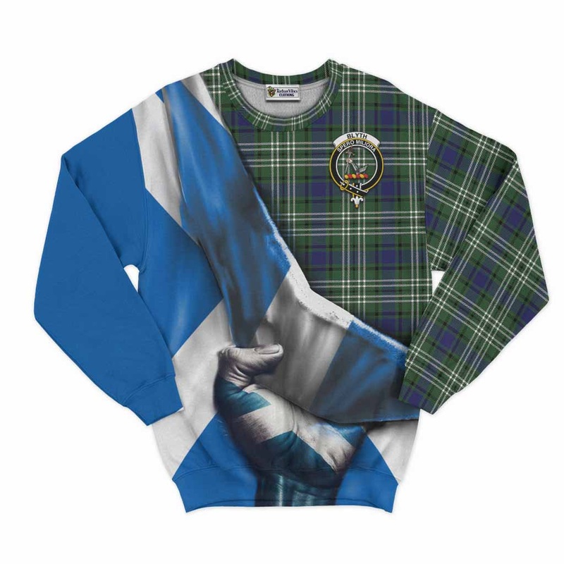 Blyth Tartan Sweatshirt with Family Crest Scotland Patriotic Style