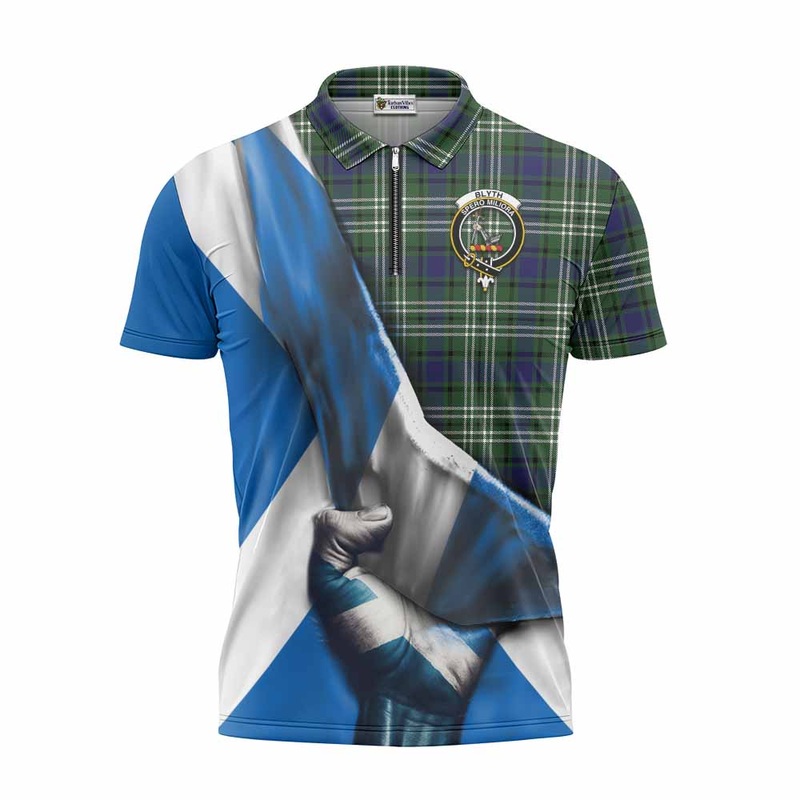 Blyth Tartan Zipper Polo Shirt with Family Crest Scotland Patriotic Style