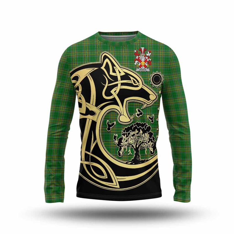 Bodkin Irish Tartan Long Sleeve T-Shirt with Coat of Arms Celtic Wolf Style