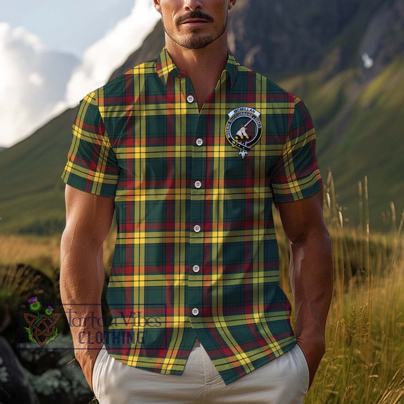 McMillan Old Modern Tartan Cotton Hawaiian Shirt with Family Crest