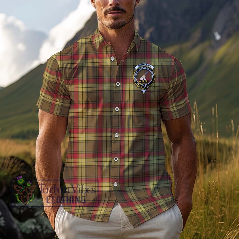 McMillan Old Weathered Tartan Cotton Hawaiian Shirt with Family Crest