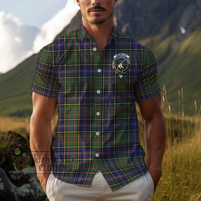 McMillan Hunting Modern Tartan Cotton Hawaiian Shirt with Family Crest