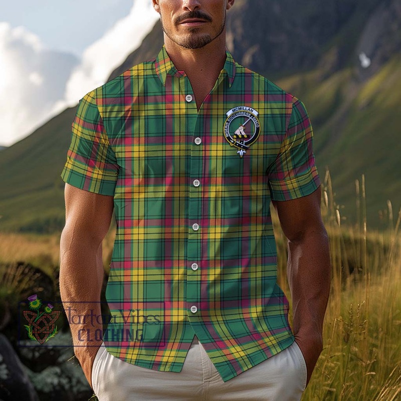 McMillan Old Ancient Tartan Cotton Hawaiian Shirt with Family Crest