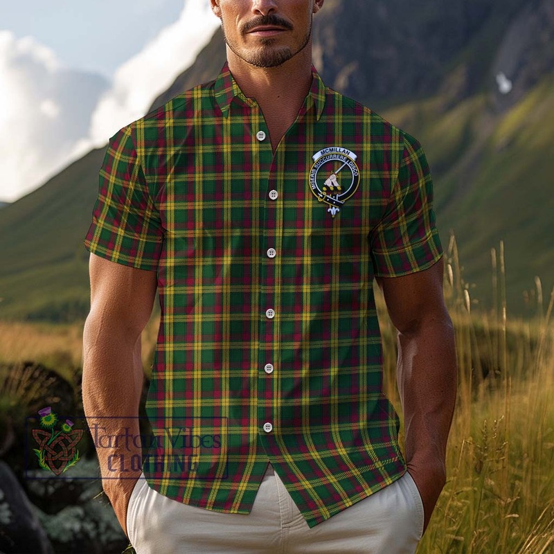 McMillan Ancient Tartan Cotton Hawaiian Shirt with Family Crest