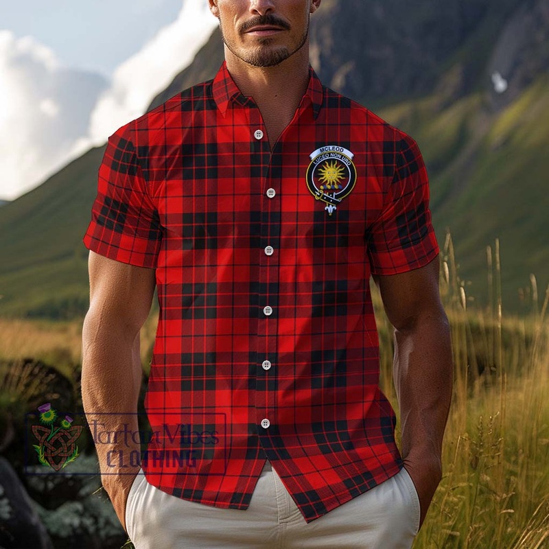 McLeod of Raasay Tartan Cotton Hawaiian Shirt with Family Crest
