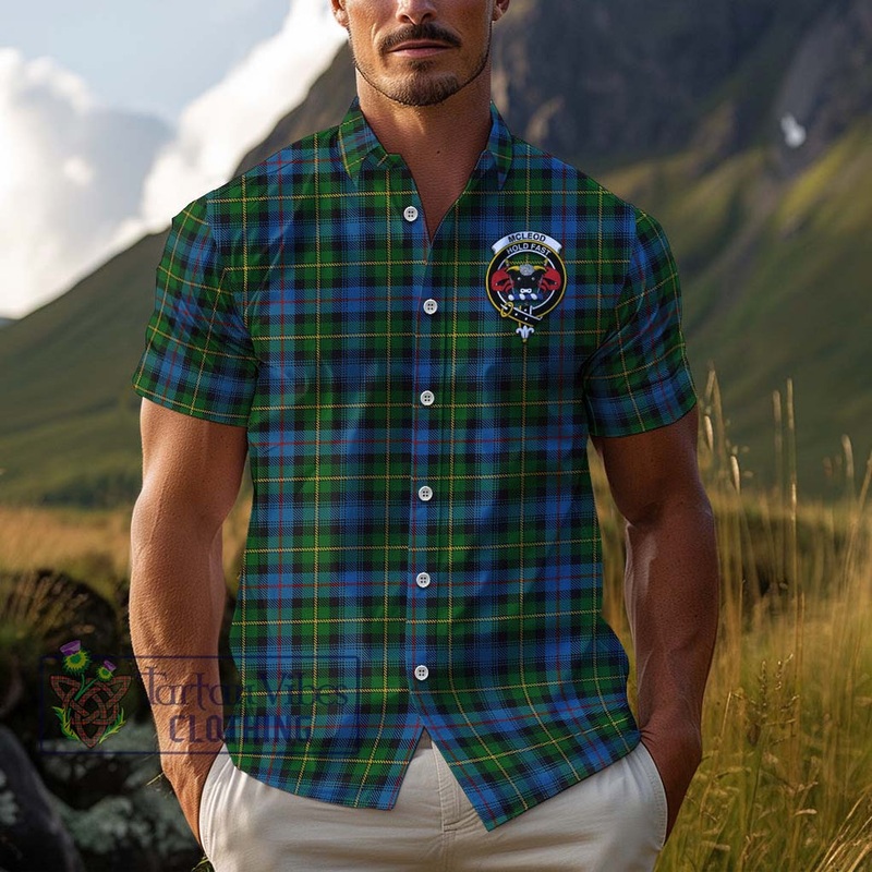McLeod of Skye Tartan Cotton Hawaiian Shirt with Family Crest