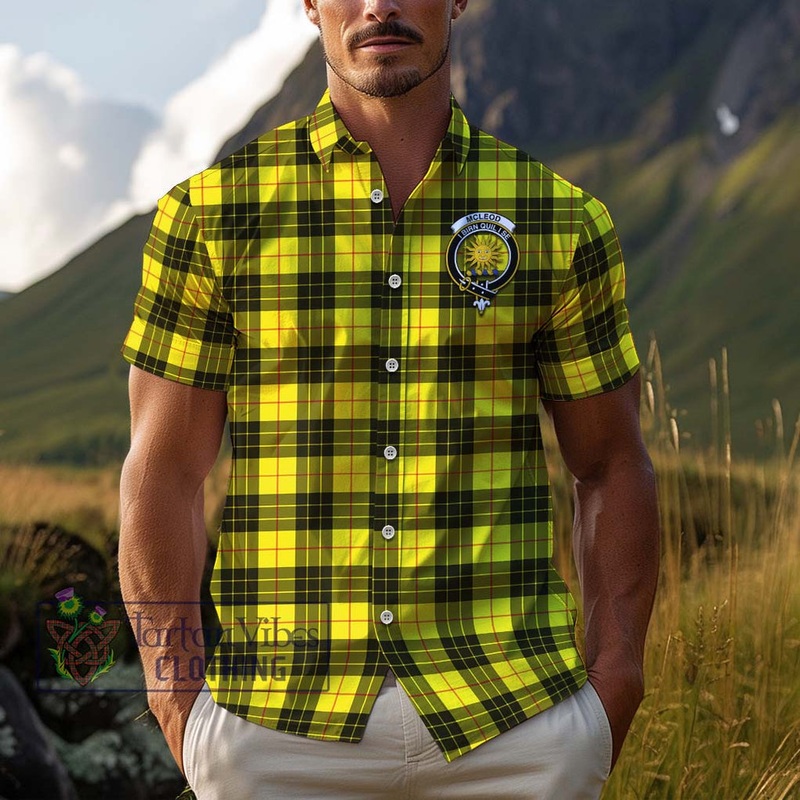McLeod of Lewis Modern Tartan Cotton Hawaiian Shirt with Family Crest