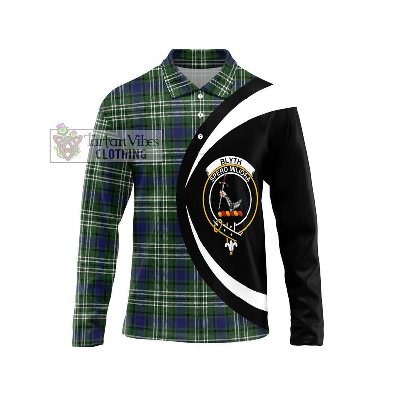 Blyth Tartan Long Sleeve Polo Shirt with Family Crest Circle Style