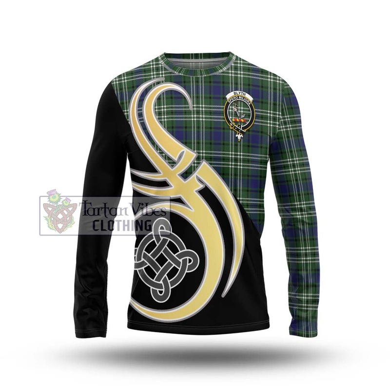 Blyth Tartan Long Sleeve T-Shirt with Family Crest and Celtic Symbol Style